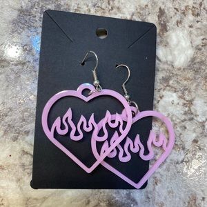 Pink Flame Heart Earrings